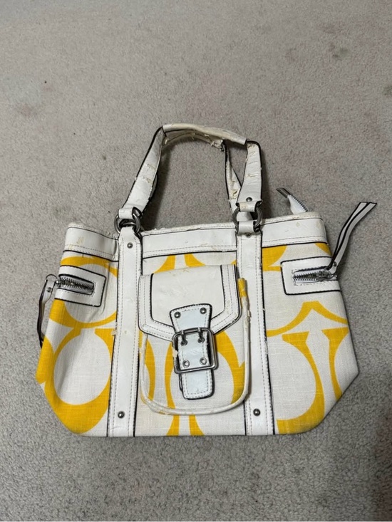 Coach Handbags - Coach White & Yellow Patterned Shoulder Tote